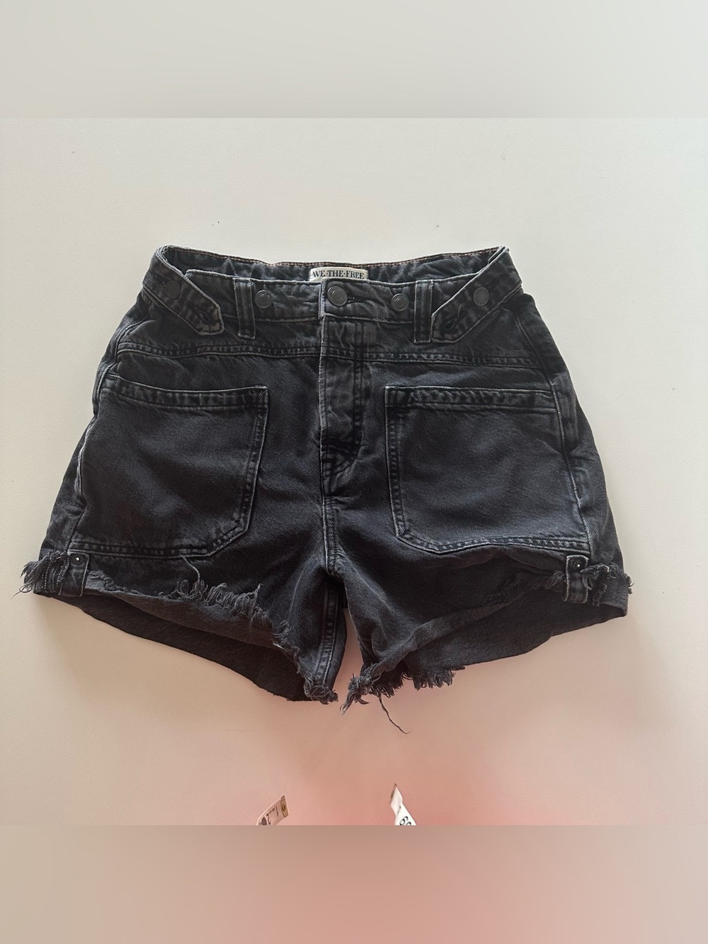 We The Free People Palmer Cuff Denim Shorts Black Distressed 28